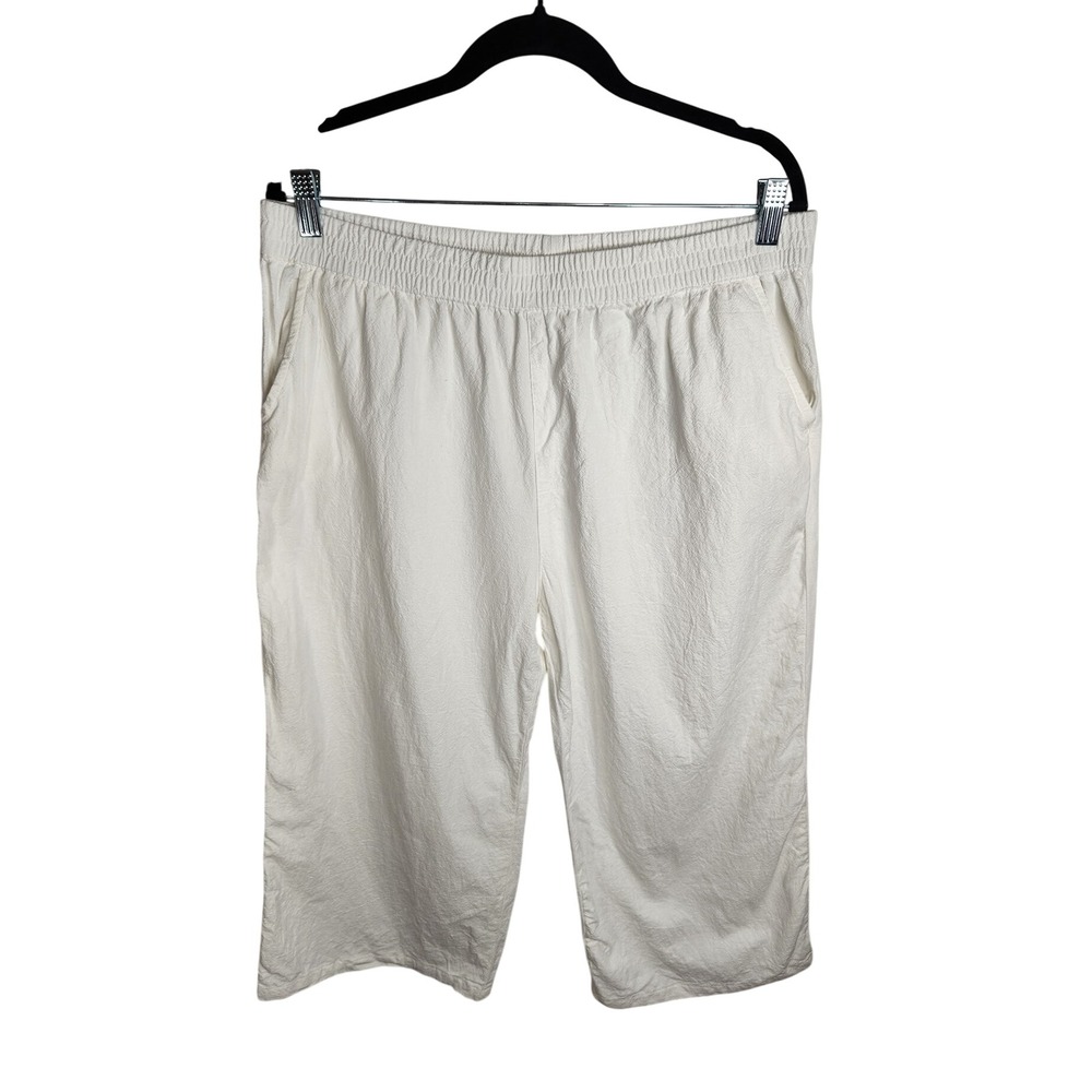 ECUPPER Capri Pants Women 2XL White Cotton Elastic Waist Pockets Casual Beach